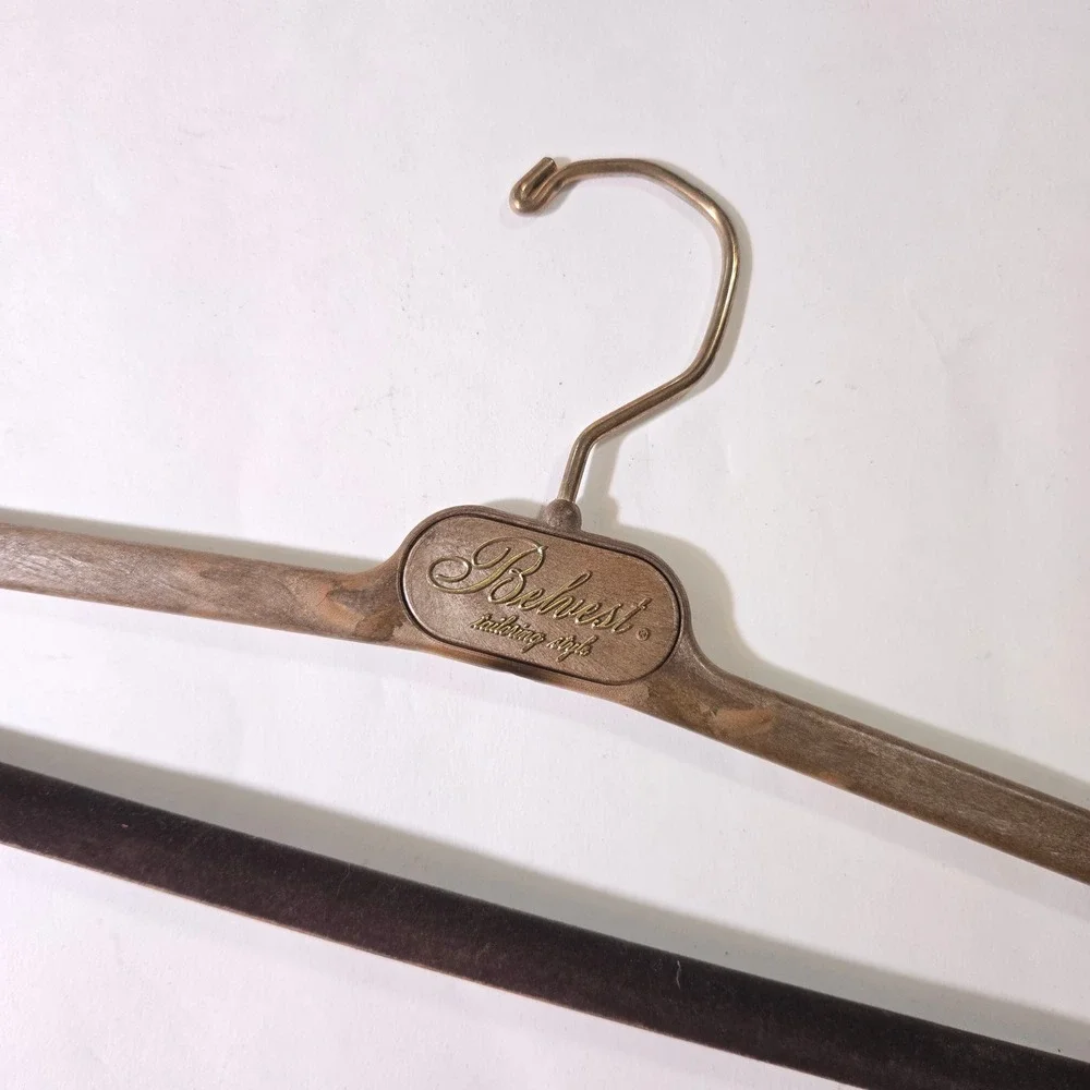 Belvest Suit Hanger Trouser Bar Luxury Men's Brown Velvet Grip Gold Swivel Hook